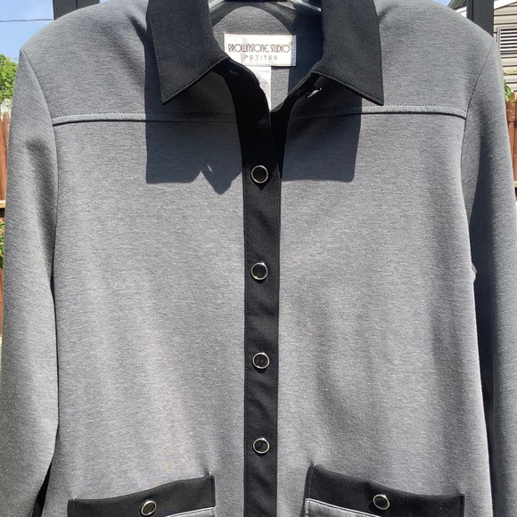 Ladies Brownstone Studio Gray with Black Trim Cardigan - Picture 2 of 7
